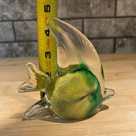Vintage Blown Glass Fish Paperweight Green and Yellow 4.5” x 4.5” Art Glass - Picture 2 of 8